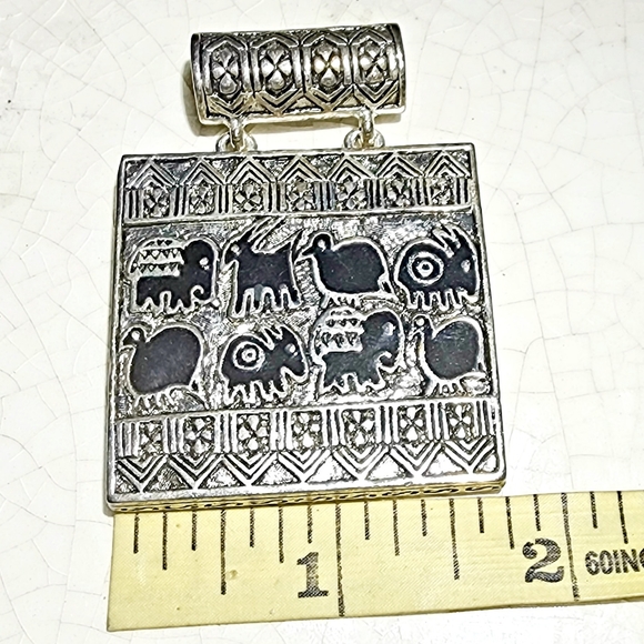Gorgeous silver and black tribal Aztec animal motif scarf bail, pendant, charm - Picture 2 of 3
